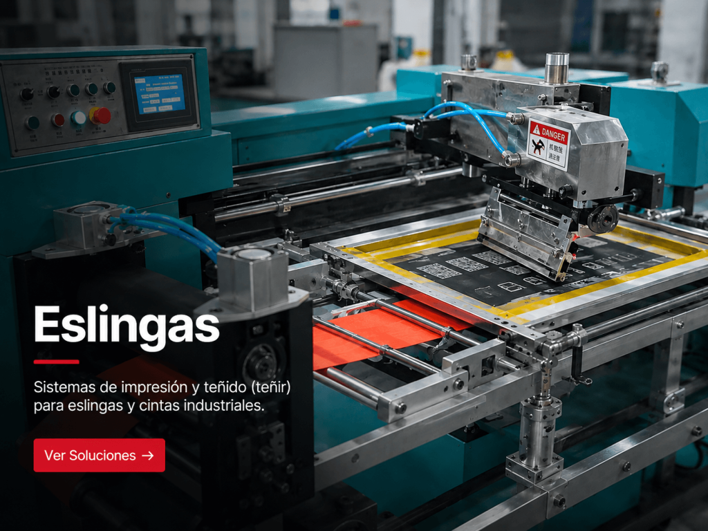 Máquina automática de serigrafía y teñido para eslingas y cintas industriales