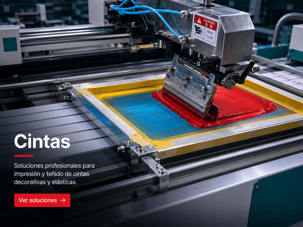 Máquina serigráfica para impresión de cintas textiles y ribbons decorativos