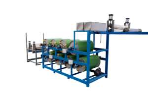 Máquina industrial de aprestado y acabado para cintas satinadas, cintas grosgrain, cintas de organza y cintas decorativas con sistema híbrido de aceite térmico y calefacción eléctrica