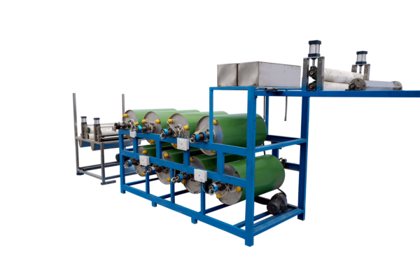 Máquina industrial de aprestado y acabado para cintas satinadas, cintas grosgrain, cintas de organza y cintas decorativas con sistema híbrido de aceite térmico y calefacción eléctrica