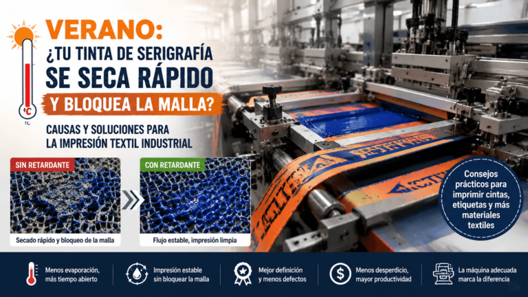 Impresión de cintas textiles con tinta de serigrafía evitando el bloqueo de malla durante la producción industrial